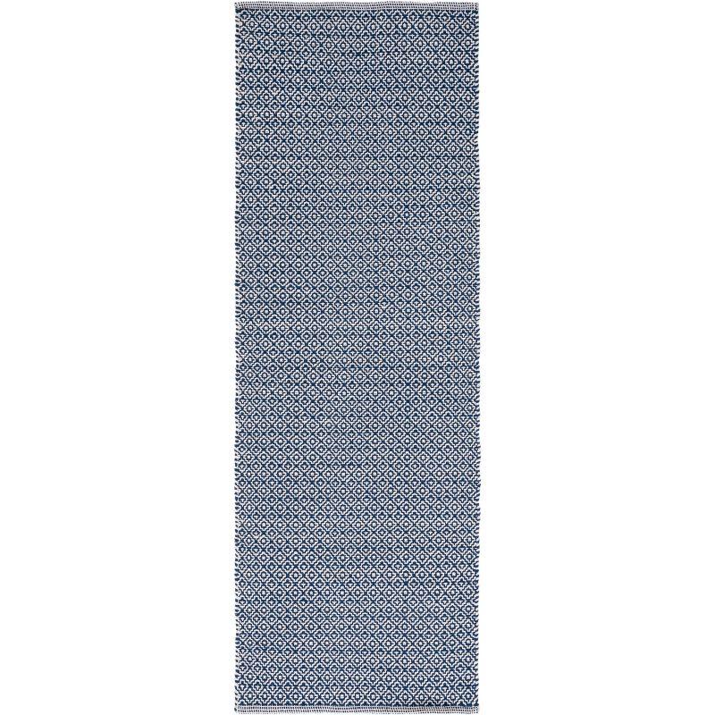 Ivory and Navy Handwoven Coastal Cotton Runner Rug 27''x7''