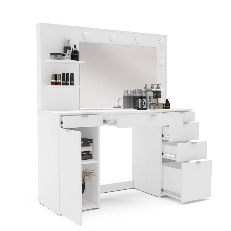 Olivia Vanity Table with Lighted Mirror White - Polifurniture: Modern Design, 6 Drawers, Storage Cabinet