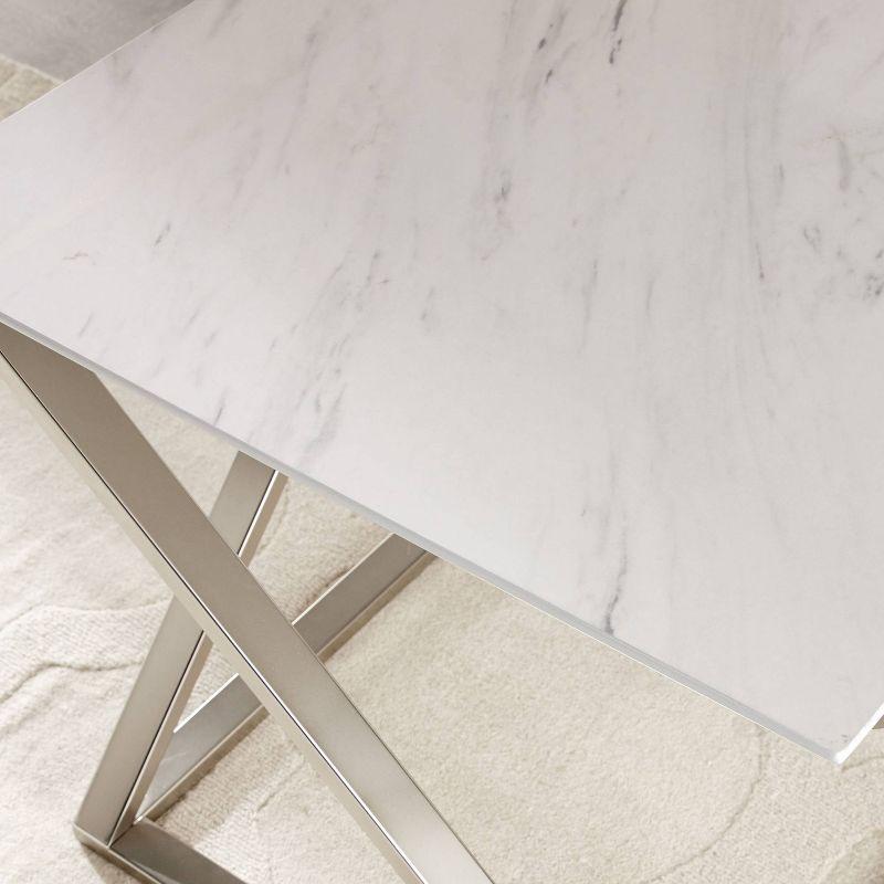 Zurich Square Cocktail Table White/Chrome - Steve Silver Co.: Faux Marble Top, Metal Base, Contemporary Design