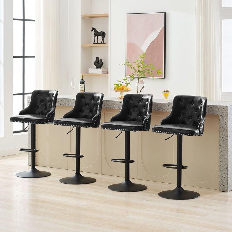 Bar Stools Set of 2,Adjustable Swivel Barstools, Faux Leather Bar Chairs,Upholstered Counter Height with High Backrest for Kitchen Island, Black
