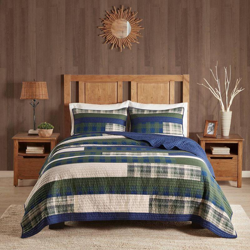 Blue Reversible Full Cotton Quilt Set