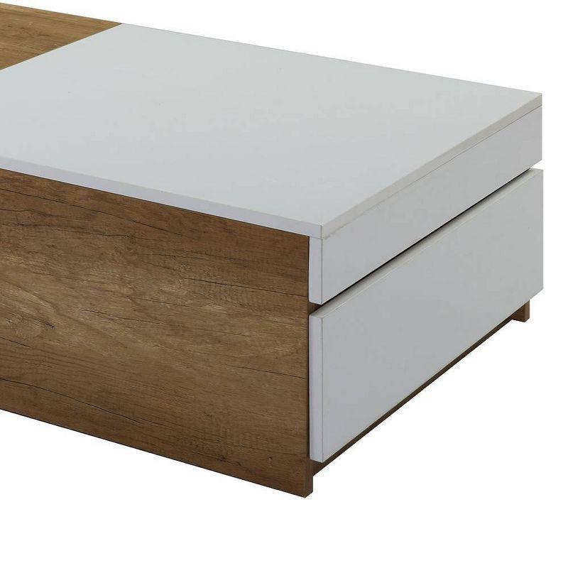 Aafje 49" Coffee Tables Oak/White Finish - Acme Furniture: Rectangular Living Room Table with Adjustable Shelves, Drawer