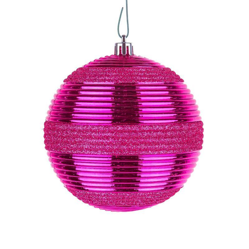National Tree Company First Traditions Christmas Tree Ornaments, Hot Pink with Glitter Stripes, Set of 4