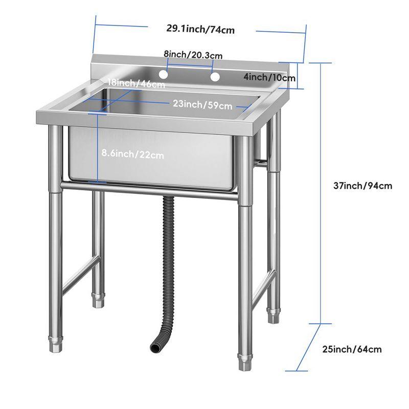 Stainless Steel Commercial Kitchen Utility Sink with Single Basin