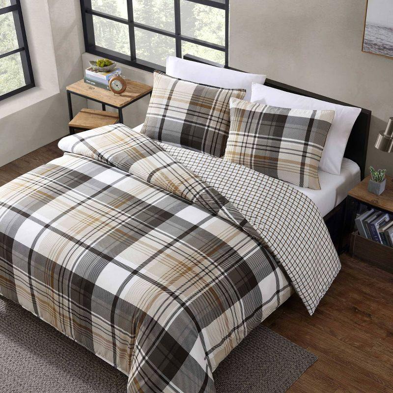 Eddie Bauer Normandy Plaid 100% Microfiber Duvet Set Black