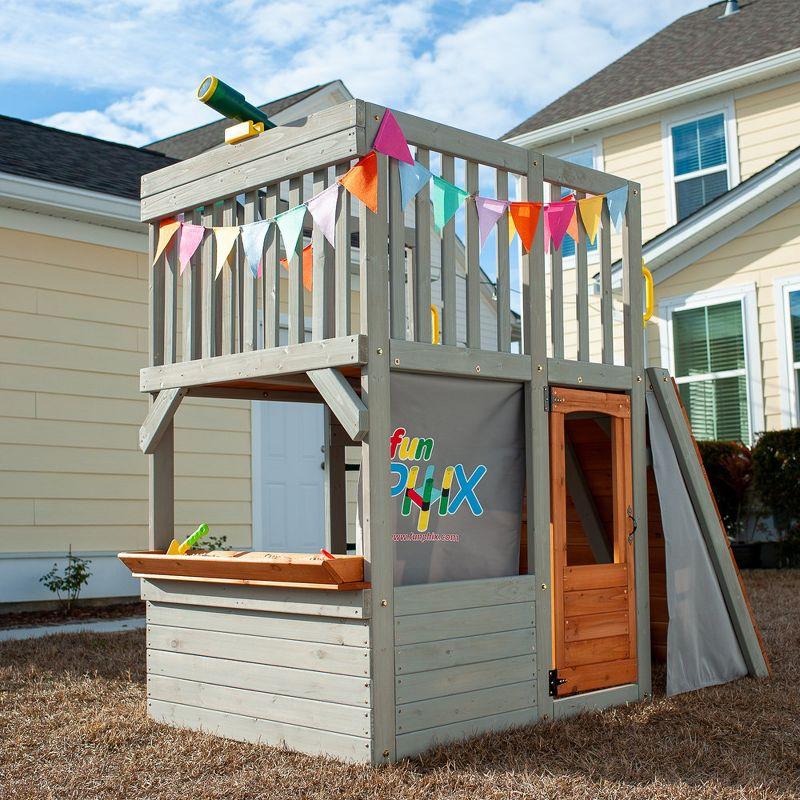 Funphix Outdoor Wooden Playhouse with Climbing Ramp and Telescope