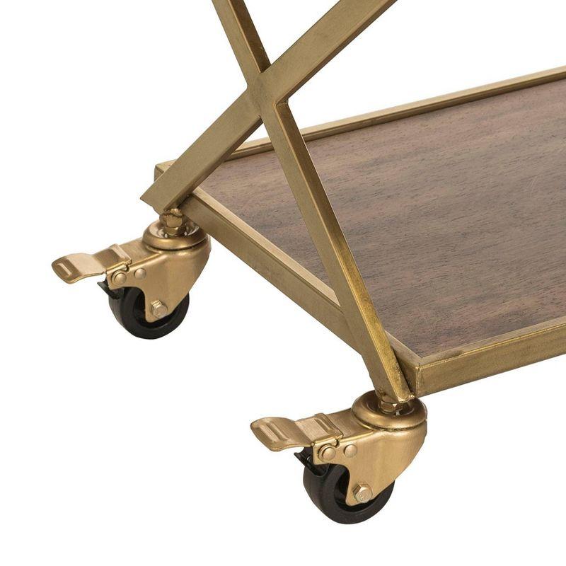 Hudson Gold and Wood Rolling Bar Cart with Storage