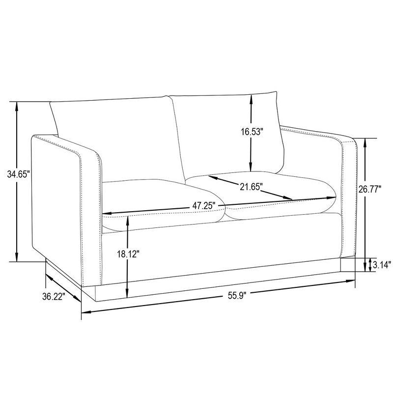 LeisureMod Nervo Mid-Century Modern Upholstered Velvet Loveseat with Gold Frame