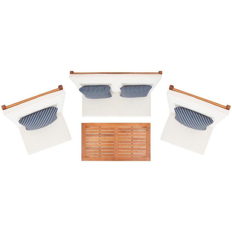 Chaston 4 Piece Living Set - Indoor/Outdoor - PAT7044 - Natural/Beige + Thin Stripe Pillow - Safavieh
