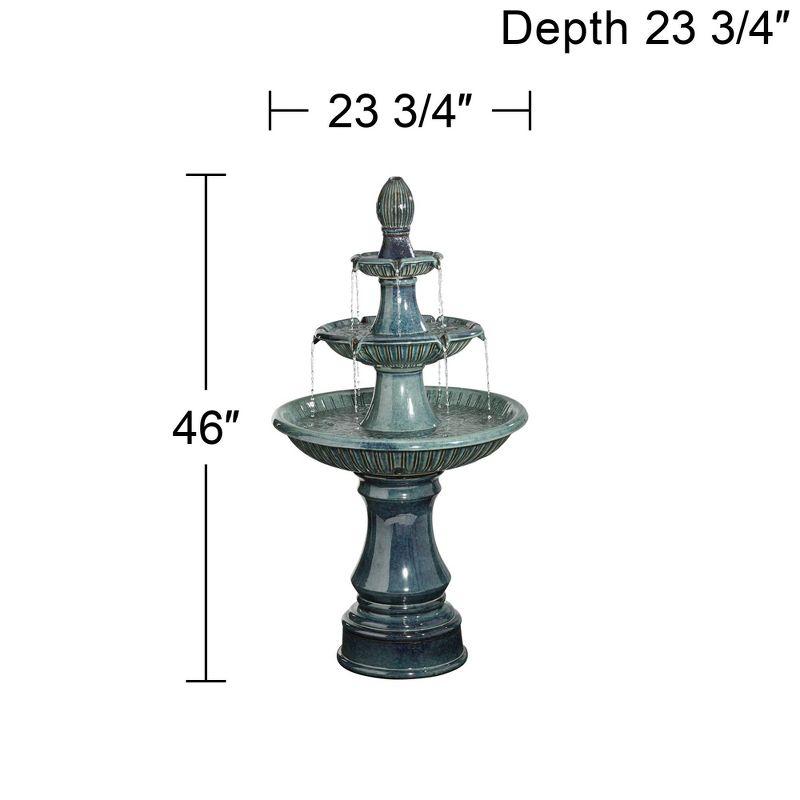 Teal Blue Ceramic 3-Tier Outdoor Floor Water Fountain with LED Light