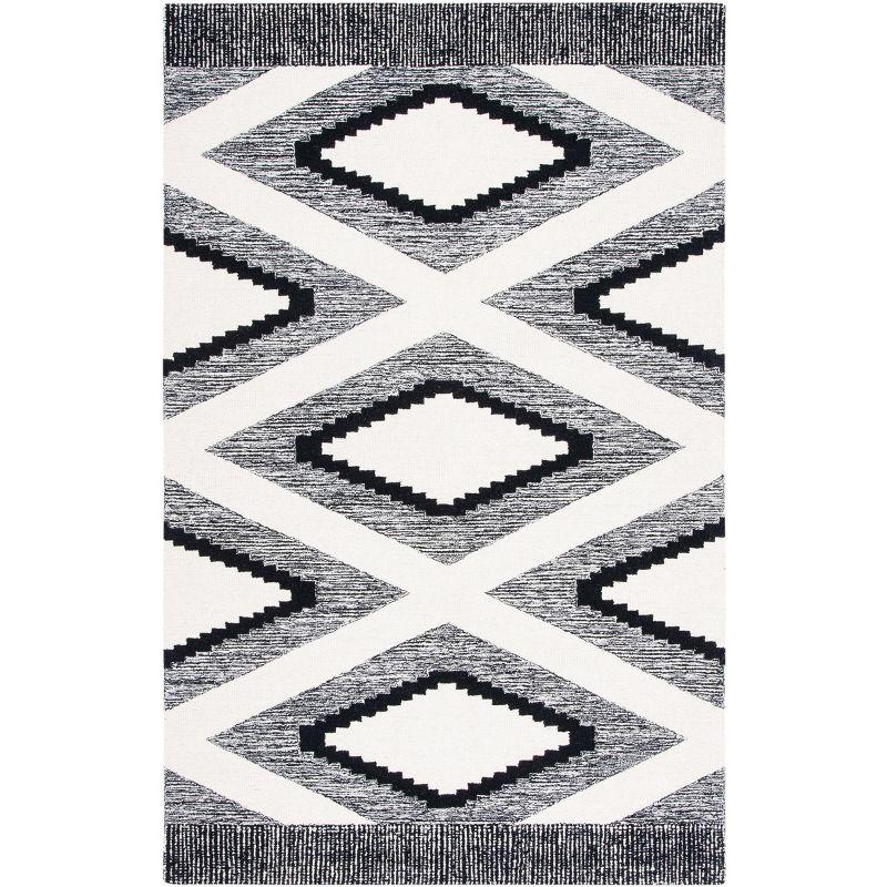 Casablanca Black and White Handmade Wool Shag Rug