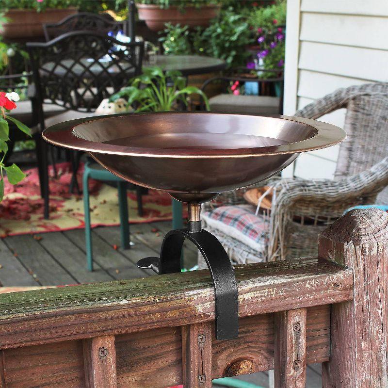 15" Antique Copper Over Rail Birdbath with Wrought Iron Bracket