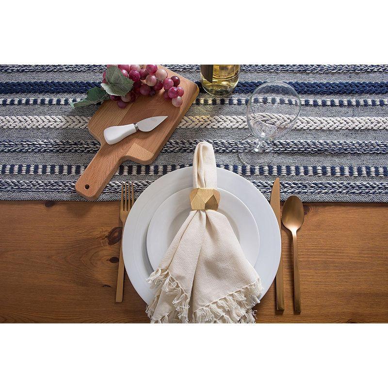 Design Imports  Braided Stripe Jacquard Fringe Table Runner, 15X108", Navy Blue