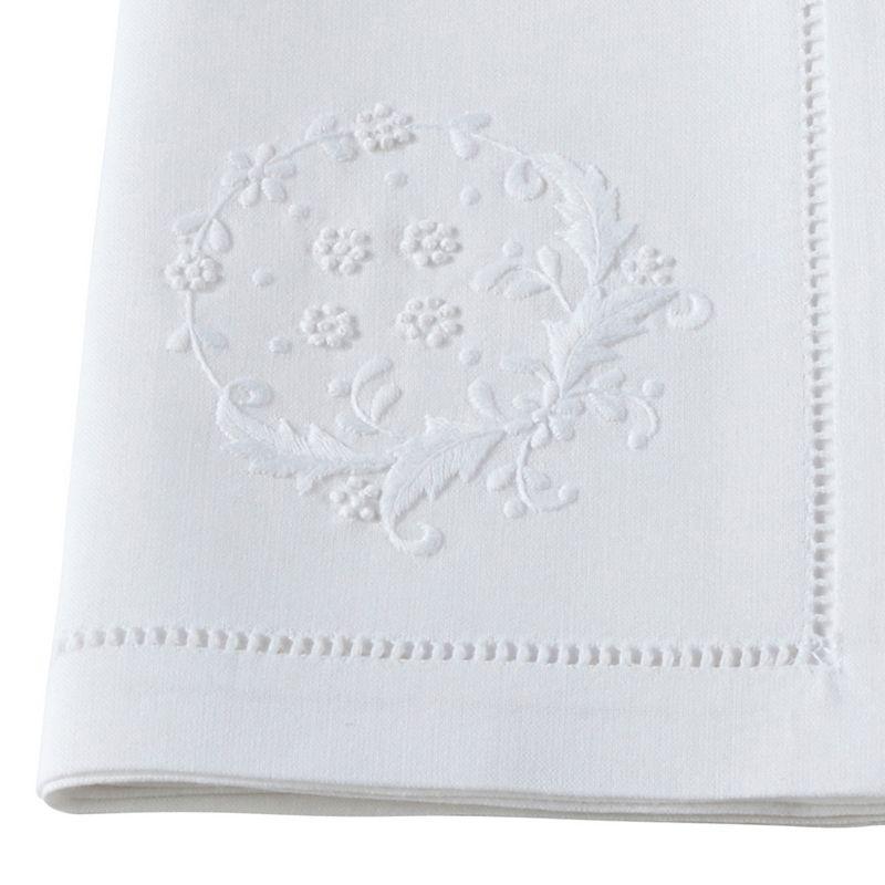 Saro Lifestyle Embr'd Flower Hemstitch Napkin, 20" Square, White (Set of 6)