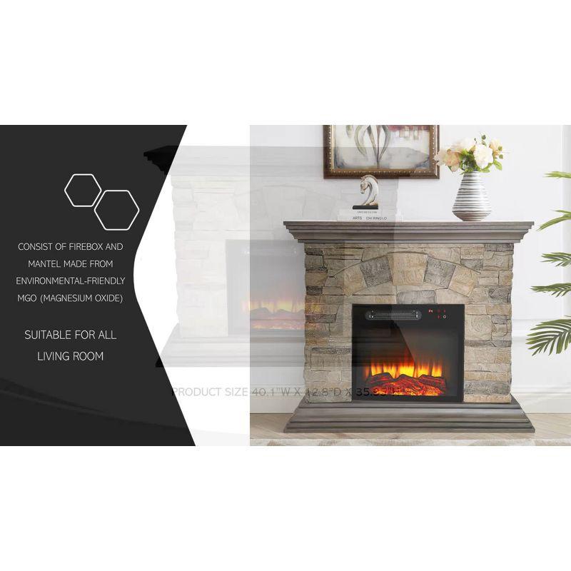 40" Freestanding Electric Fireplace Bisque - Festivo: Vintage Style MDF Frame, Adjustable Color Flames