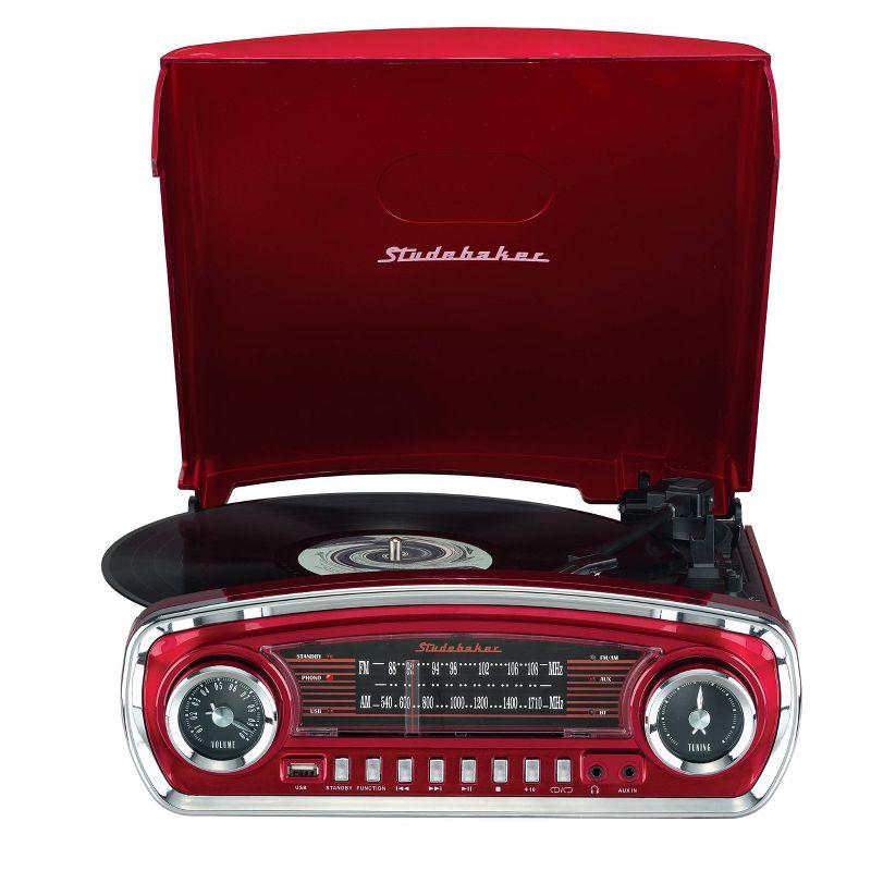 Studebaker 3-Speed Pitch Control Turntable with Bluetooth Receiver and Radio - Red (SB6057R)