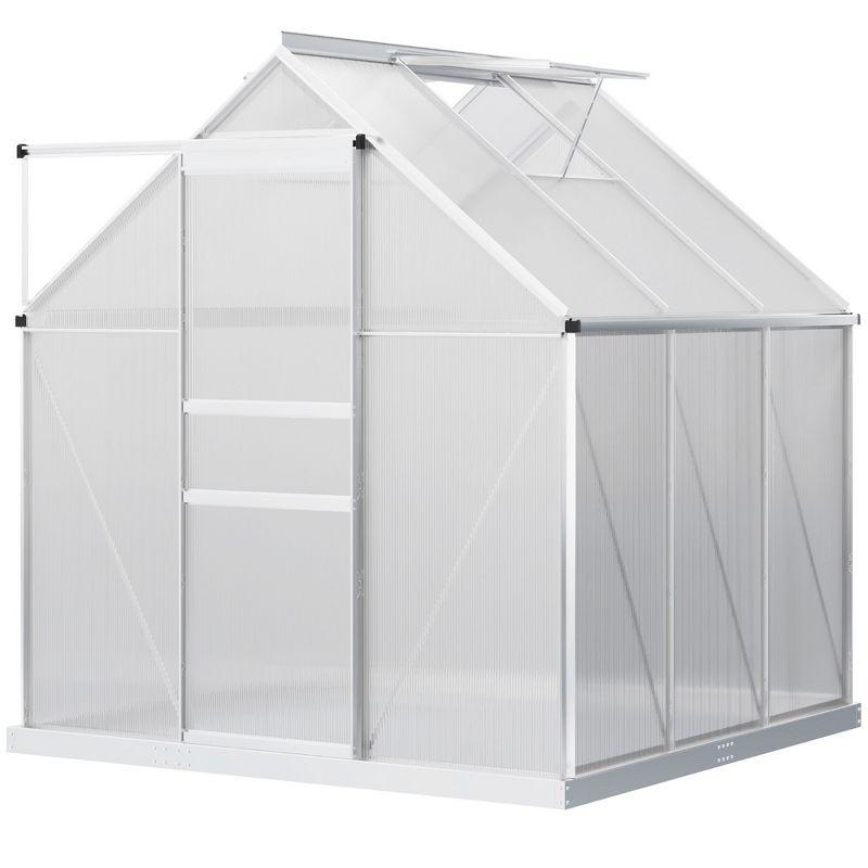 Silver Aluminum Polycarbonate Walk-In Garden Greenhouse Kit