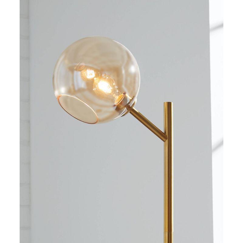 Abanson Floor Lamp Amber/Gold - Signature Design by Ashley: Brushed Metal, Glass Shade, On/Off Foot Switch