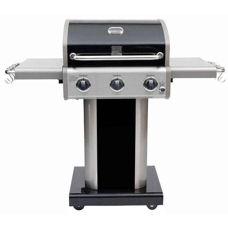 Kenmore 3-Burner Propane Gas Grill with Foldable Side Tables for Outdoor BBQ