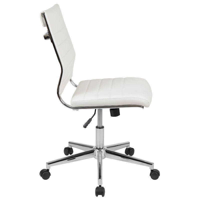 Merrick Lane White Ergonomic Swivel Office Chair Ribbed Faux Leather Back and Seat Mid-Back Armless Computer Desk Chair with Chrome Base