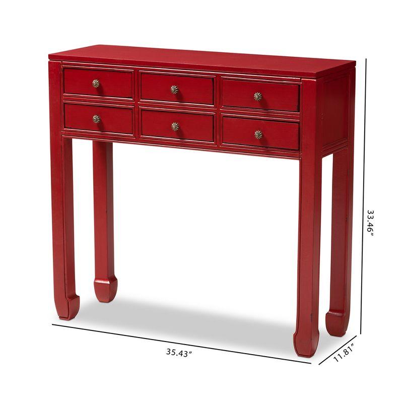 Pomme Accent 6 Drawer Console Table Red - Baxton Studio