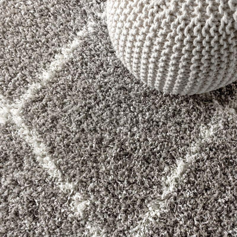 5'x8' Mercer Shag Plush Tassel Moroccan Geometric Trellis Area Rug, Grey/Cream - JONATHAN Y