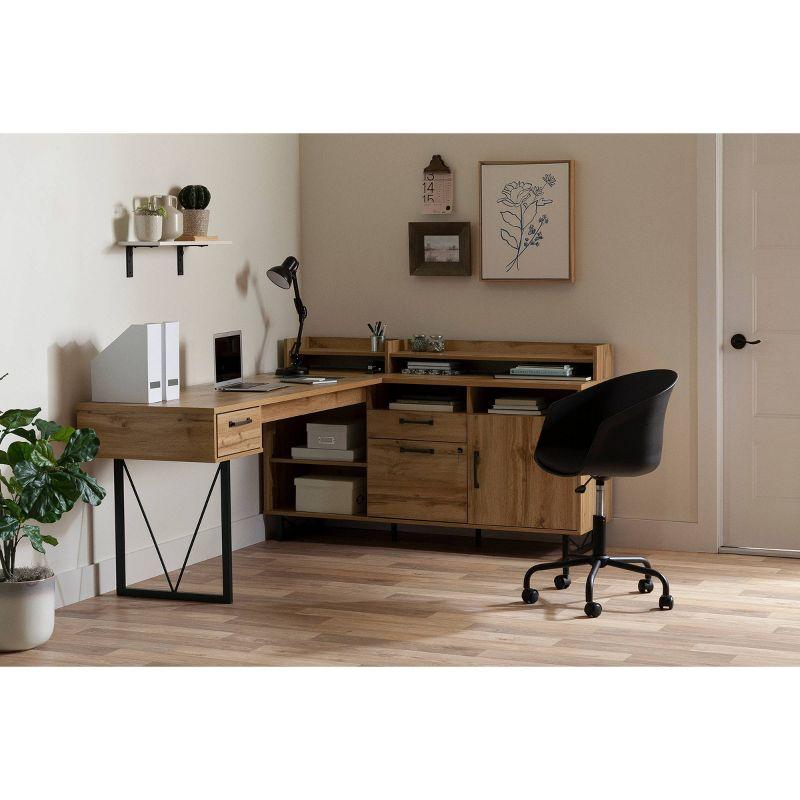 Nordik Oak L-Shaped Computer Desk with Hutch and Power Outlet