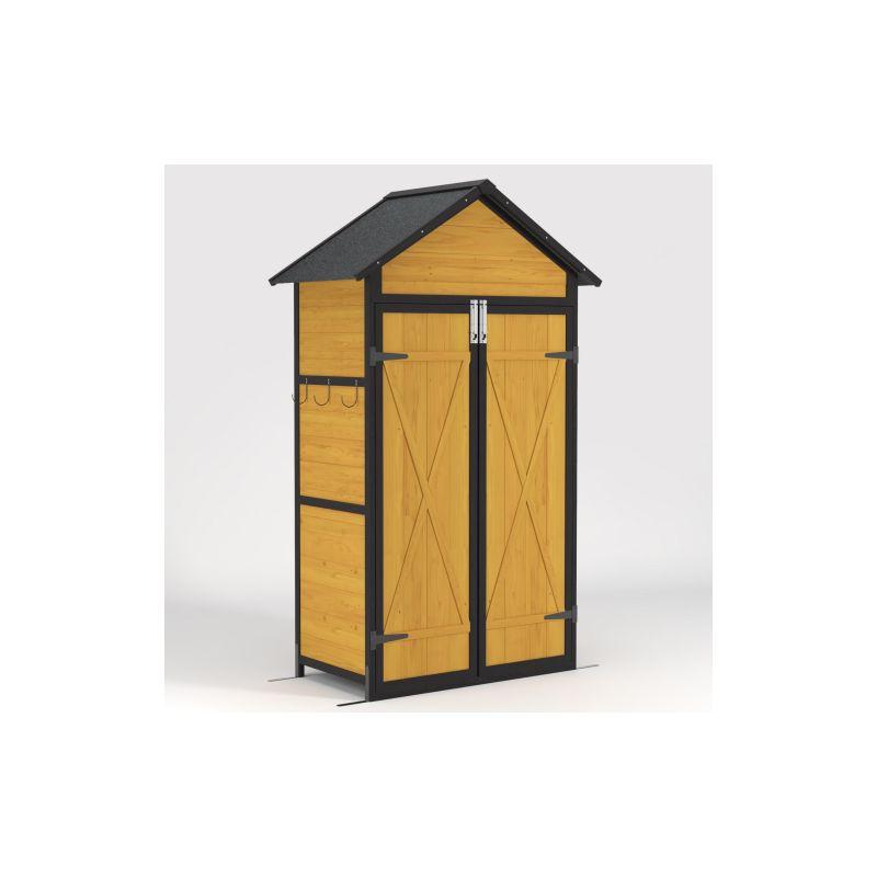 69" Brown Weatherproof Wood Outdoor Storage Shed with Shelves