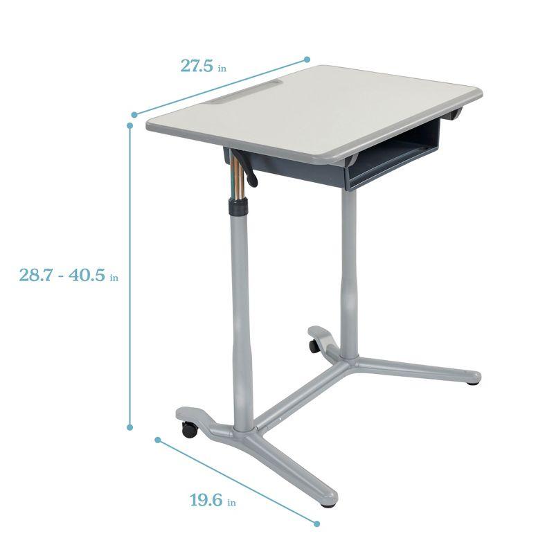ECR4Kids 3S Mobile Desk, Sit Stand and Store, Adjustable, Grey