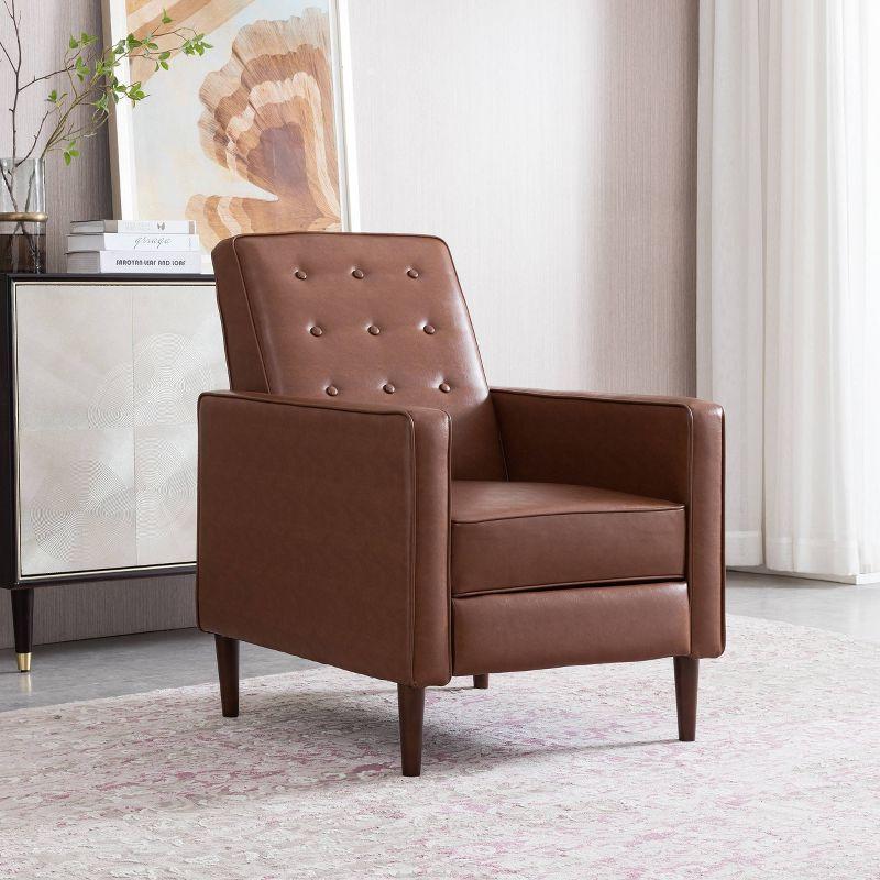 Christopher Knight Home Mervynn Mid-Century Modern Button Tufted Recliner Cognac Brown/Dark Espresso: Faux Leather Upholstery, Plywood Frame