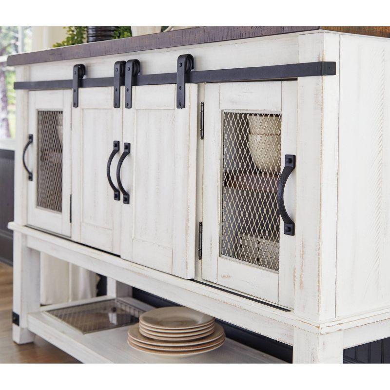 Signature Design by Ashley Valebeck Dining Server White/Brown/Beige: Rustic Farmhouse Sideboard with Adjustable Shelves