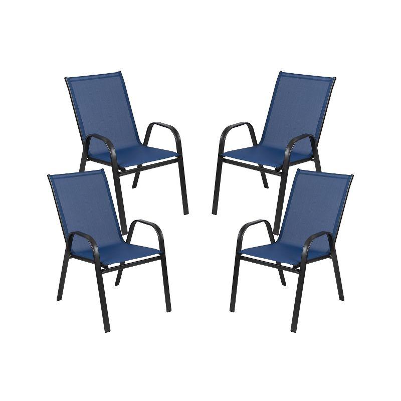 Flash Furniture 4 Pack Brazos Series Navy Outdoor Stack Chair with Flex Comfort Material and Metal Frame