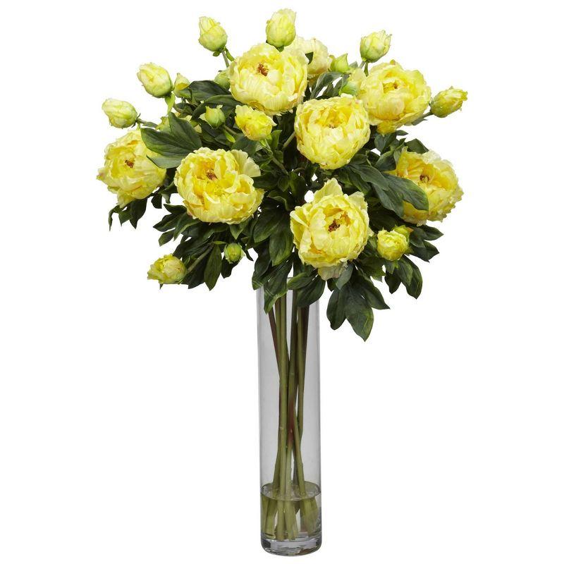 Nearly Natural Peony with Cylinder Silk Flower Arrangement, White