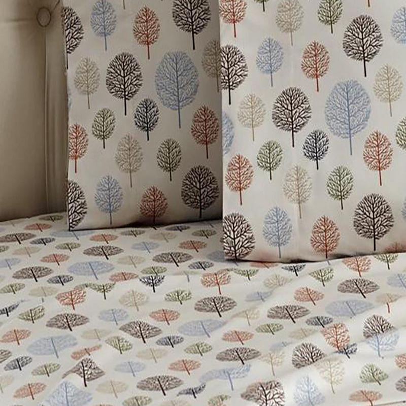 Micro Flannel Shavel Durable & High Quality Luxurious Printed Sheet Set Including Flat Sheet, Fitted Sheet & Pillowcase, Full - Trees