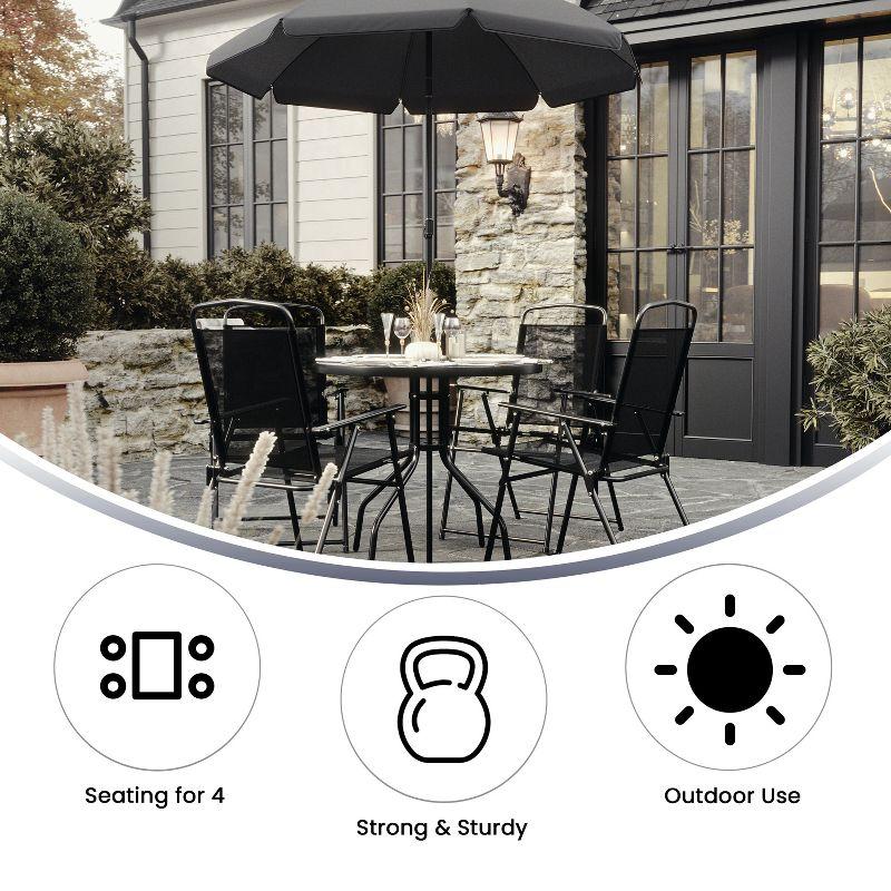 Flash Furniture Nantucket 6 Piece Patio Garden Set with Table, Umbrella and 4 Folding Chairs