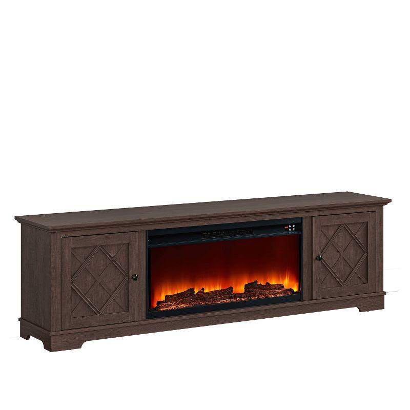 78" Farmhouse TV Stand for TVs up to 80" with Electric Fireplace Brown - Festivo: Media Console, MDF Storage