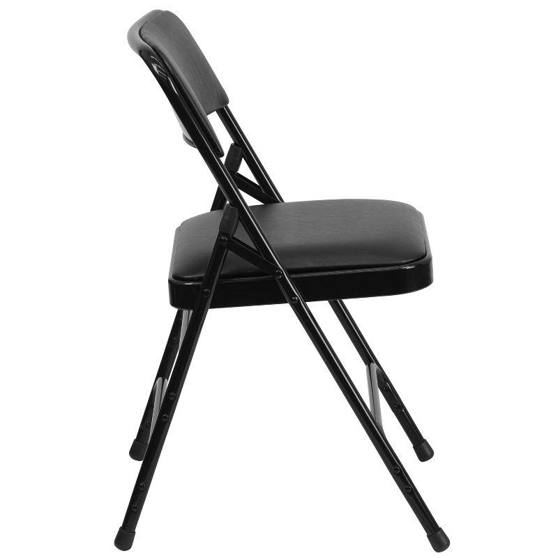 Black Metal Folding Chairs with Padded Vinyl Seats, Set of 2