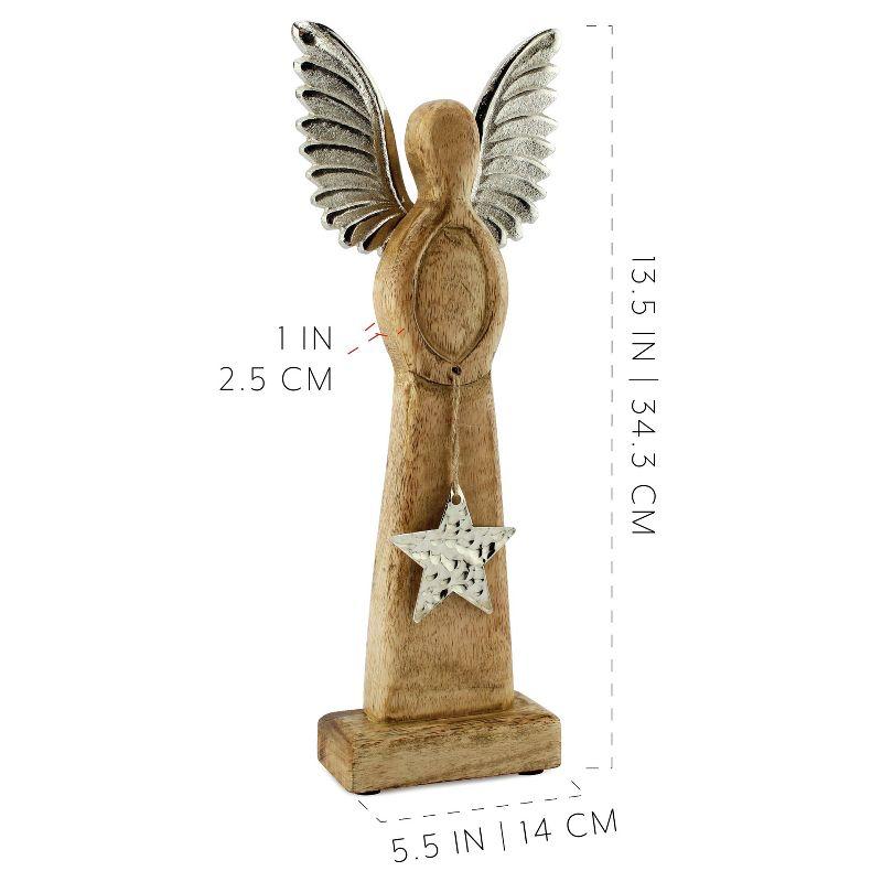 AuldHome Design Wooden Angel Christmas Statue; Farmhouse Holiday Decor Handmade Wood and Metal Figurine