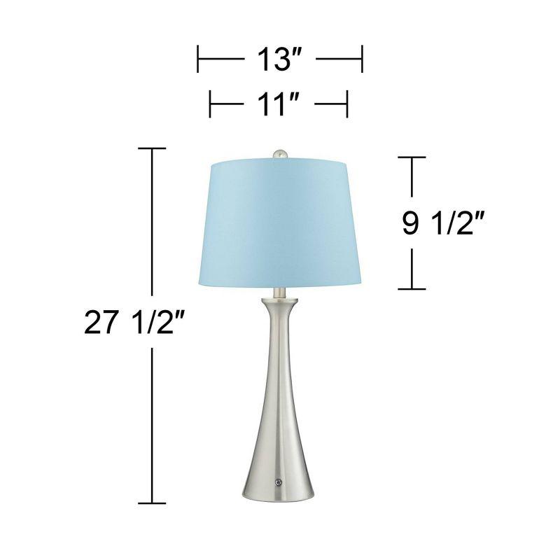 360 Lighting Karl Modern Table Lamps 27 1/2" Tall Set of 2 Brushed Nickel with USB and AC Power Outlet in Base Blue Hardback Drum Shade for Bedroom