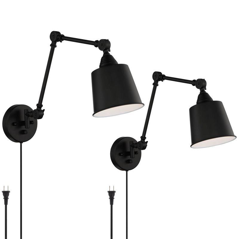 Black Metal Adjustable Swing Arm Wall Lamps Set of 2