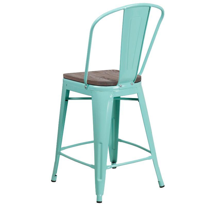 Rustic Mint Green Metal & Wood 24" Counter Height Stool