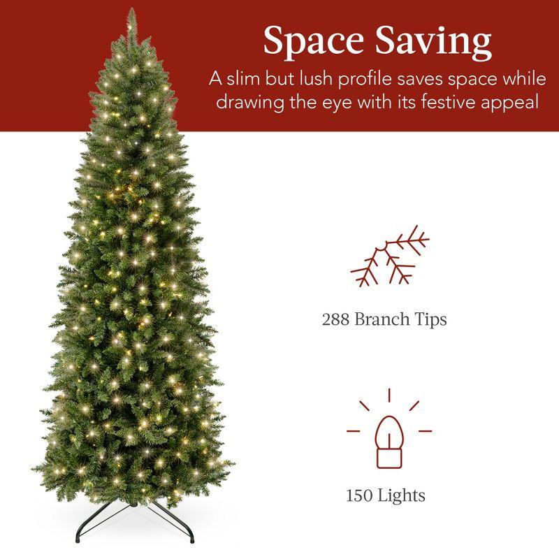 Best Choice Products 4.5ft Prelit Pencil Christmas Tree, Spruce Style Holiday Decor w/ 288 Tips, 150 Lights, Base