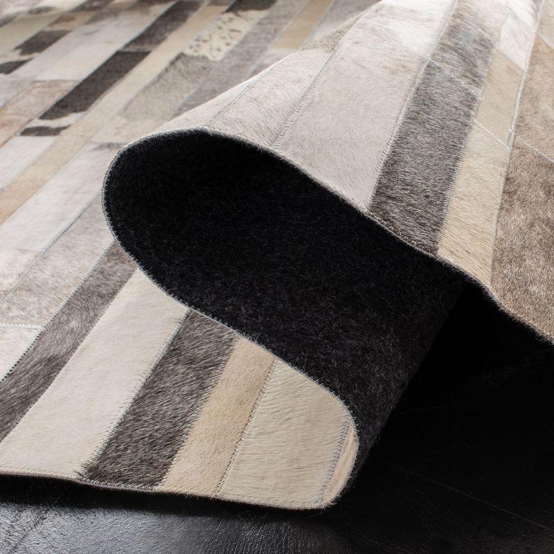 Hand-Knotted Gray Geometric Cowhide 6' Square Rug