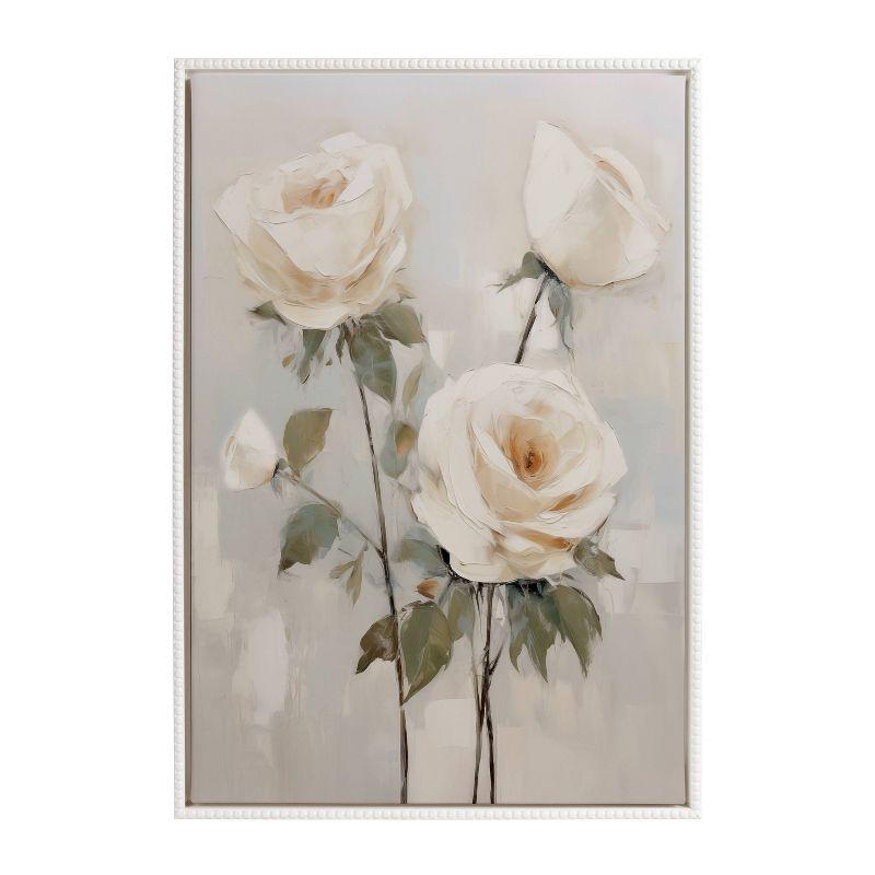 Kate & Laurel All Things Decor 23"x33" Sylvie Beaded Soft White Roses Framed Canvas by The Creative Bunch Studio White