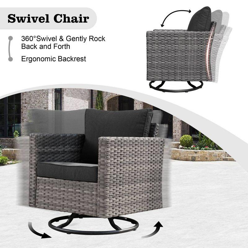Ovios Venice 11pc Wicker Outdoor Patio Furniture Set Conversation Sofa with a Metal Fire Pit Swivel Chairs and Dark Gray Cushions