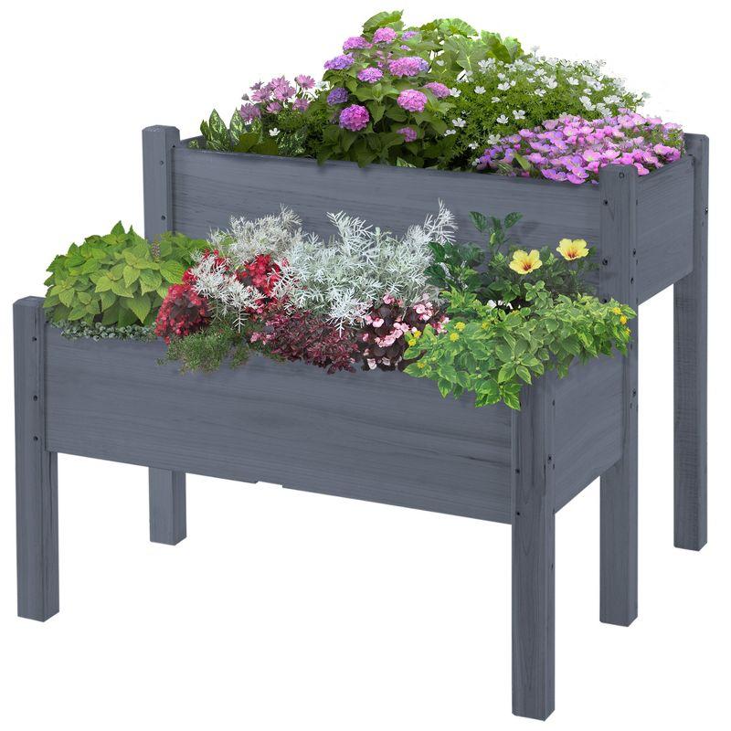 Outsunny 34"x34"x28" Raised Garden Bed 2-Tier Wooden Planter Box for Backyard, Patio to Grow Vegetables, Herbs, and Flowers