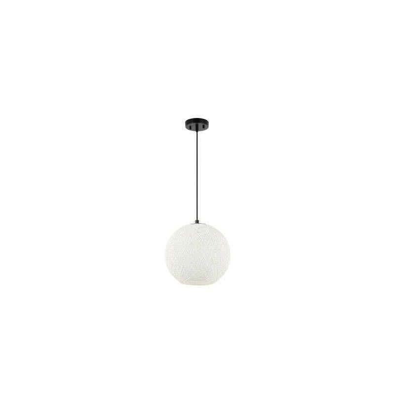 Lacey Bohemian Minimalist Iron/Rope Woven Globe LED Pendant White/Black - JONATHAN Y