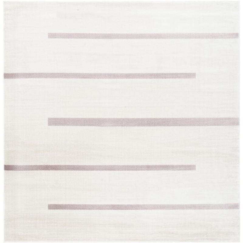 Ivory Abstract Hand-Knotted Square Synthetic Rug