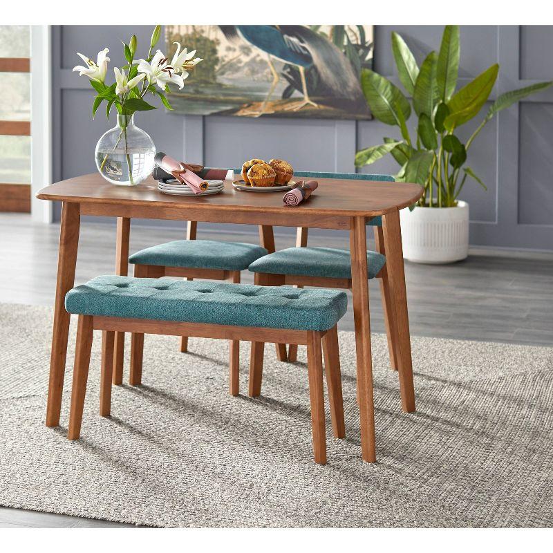 4pc Nettie Mid-Century Modern Dining Set with Bench Walnut/Teal - Buylateral