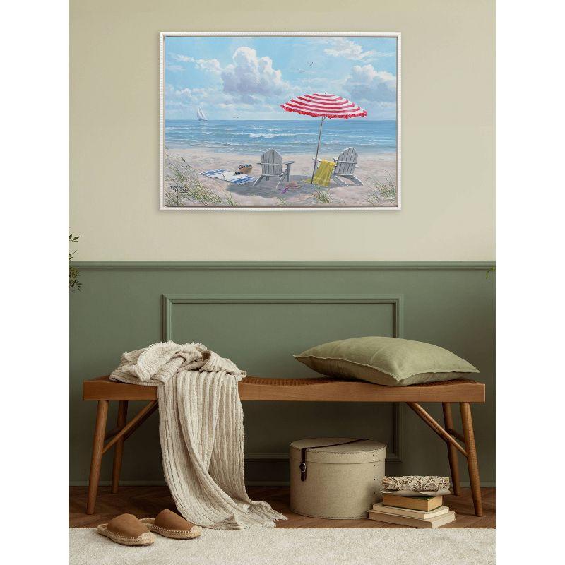 28"x38" Sylvie Beaded Beach Day Framed Canvas by Abraham Hunter White - Kate & Laurel All Things Decor: Modern Style, Plastic Frame